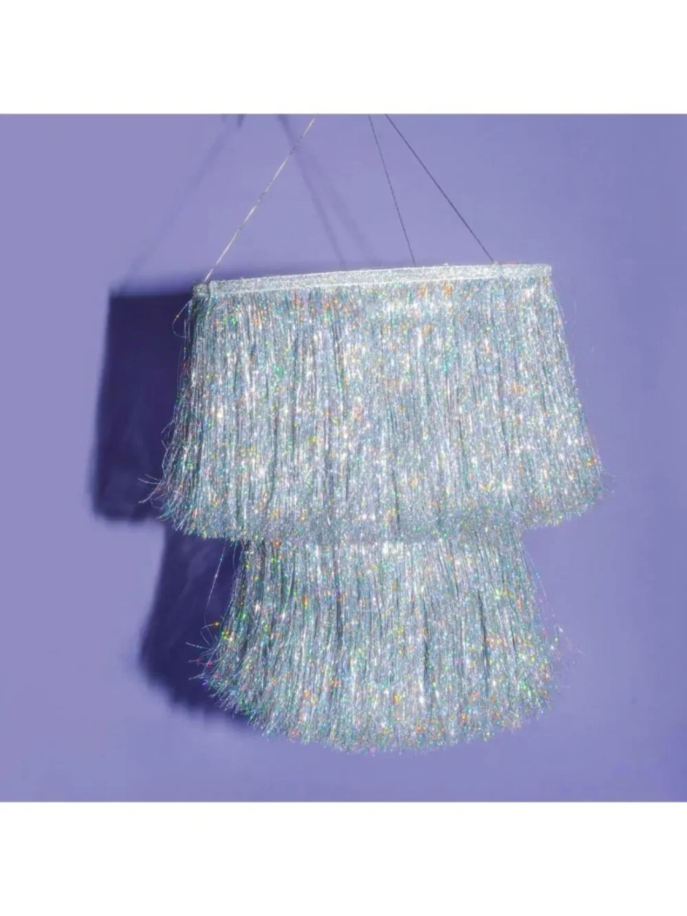 Iridescent Silver Foil Fringe Tinsel Chandelier | 16